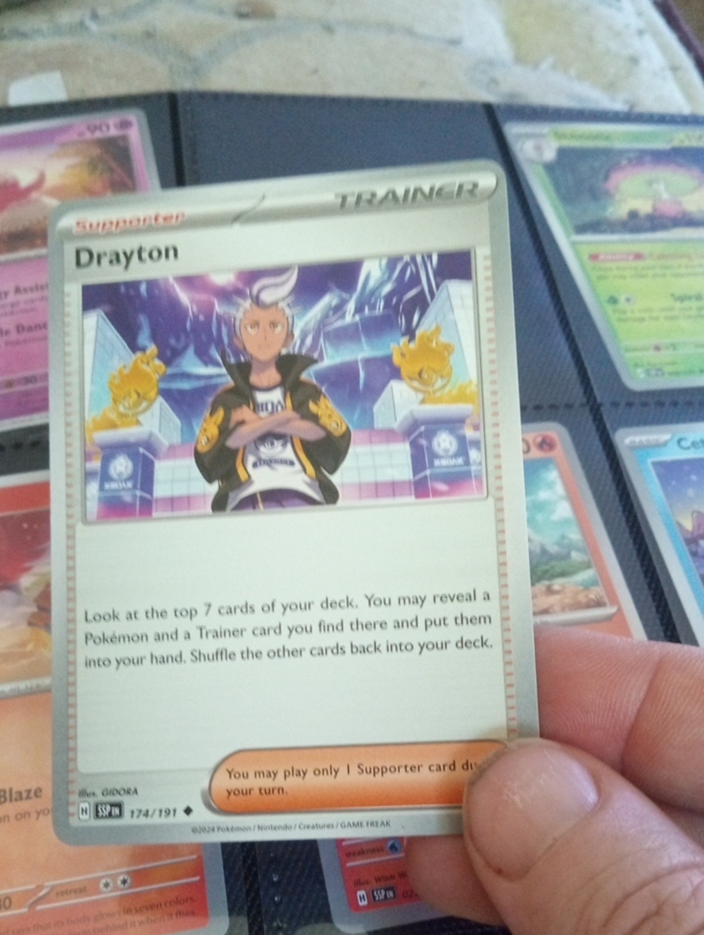 Pokemon Drayton Trainer Card - White and Purple Artwork